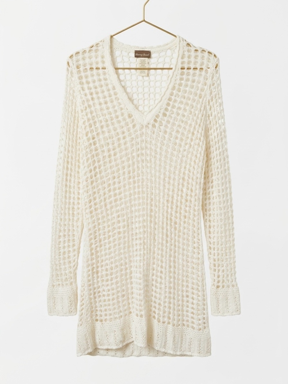Tommy Bahama White Crochet Open Knit Swim Cover Up Tunic V-Neck Size L